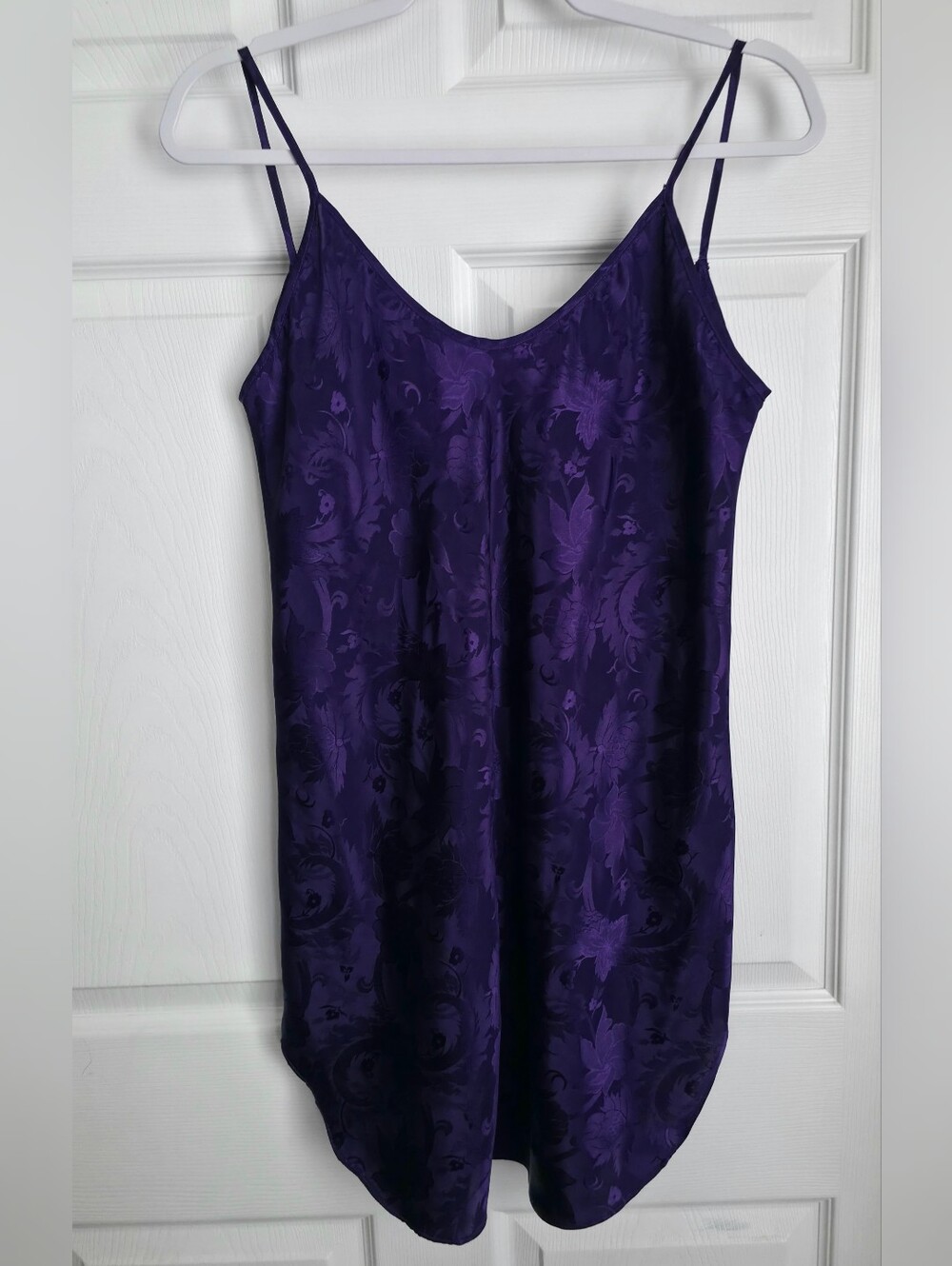 Vintage 90s Honors Intimates Purple Floral Satin Slip Dress / Chemise - Small